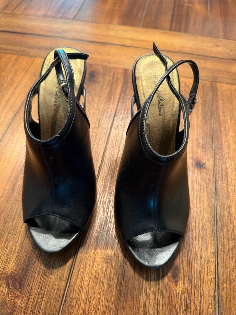 Michael Antonio Black Peep-Toe Slingback Mules